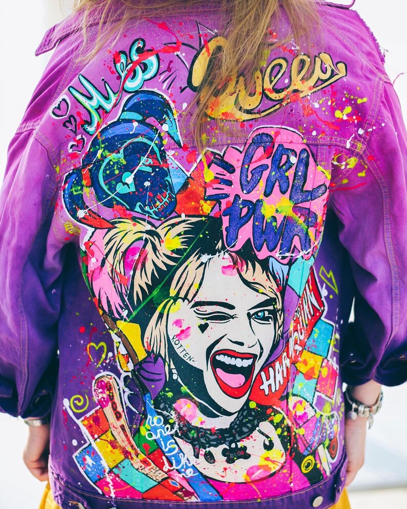 Harley Quinn Jacket Custom Denim Jacket Birds Robbie Painted | Etsy