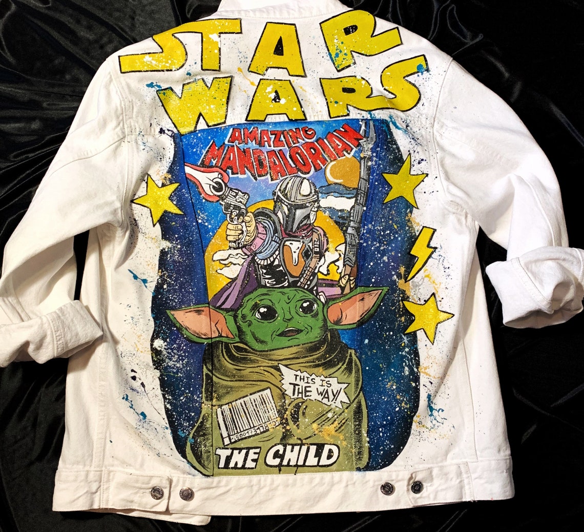 Baby Yoda denim jacket custom mandalorian Star Wars hand Etsy