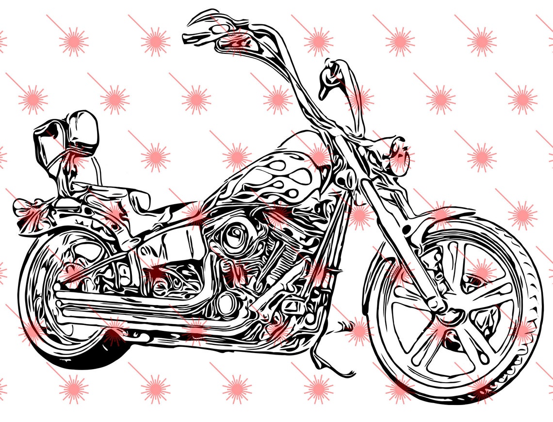 Chopper Motorcycle Png Svg Dxf Eps Vector Files For Engraving Etsy