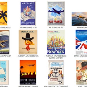 Retro Vintage Aviation Aerospace Posters - KLM, British Airways, TWA, Pan Am, Qantas, Alitalia, United Airlines, Virgin - Aviation Gift
