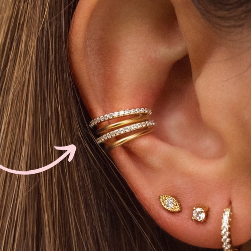 Dainty Cz Conch Ear Cuff Earrings 4 Bands Conch Ear Cuff Etsy
