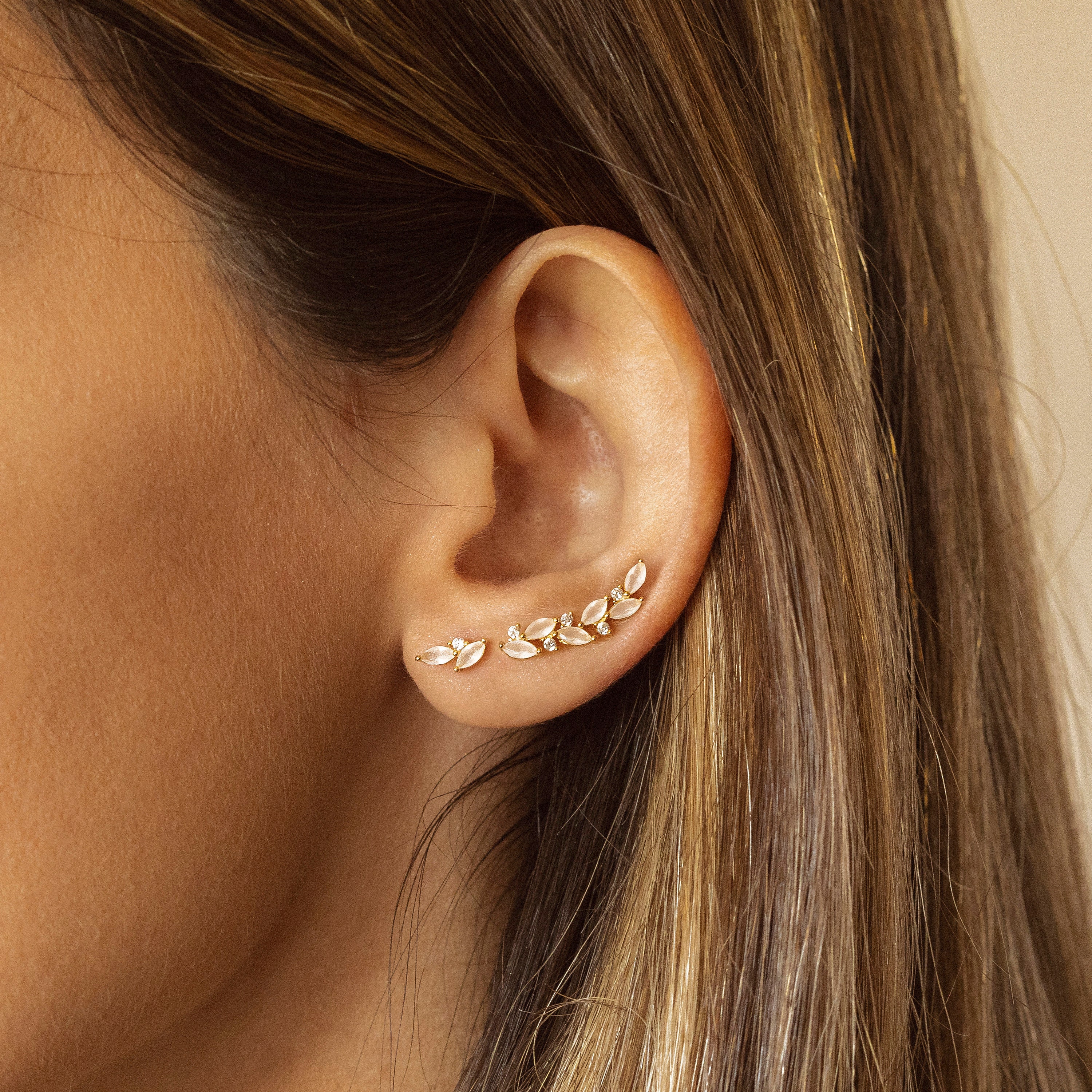 Dainty Ear Climber and Stud Cz Ear Crawler Gold Ear Climber