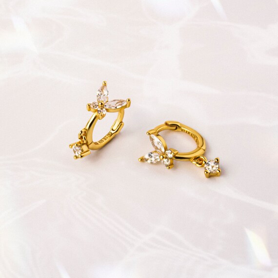 Butterfly Shaped Hoop Earrings Cz Huggie Hoop Earrings Butterfly