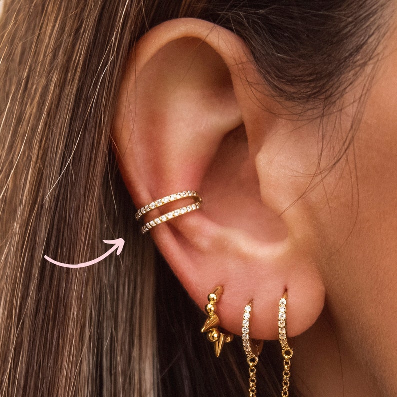 Double Band Cz Conch Ear Cuff Earrings Ear Cuff Wrap Etsy