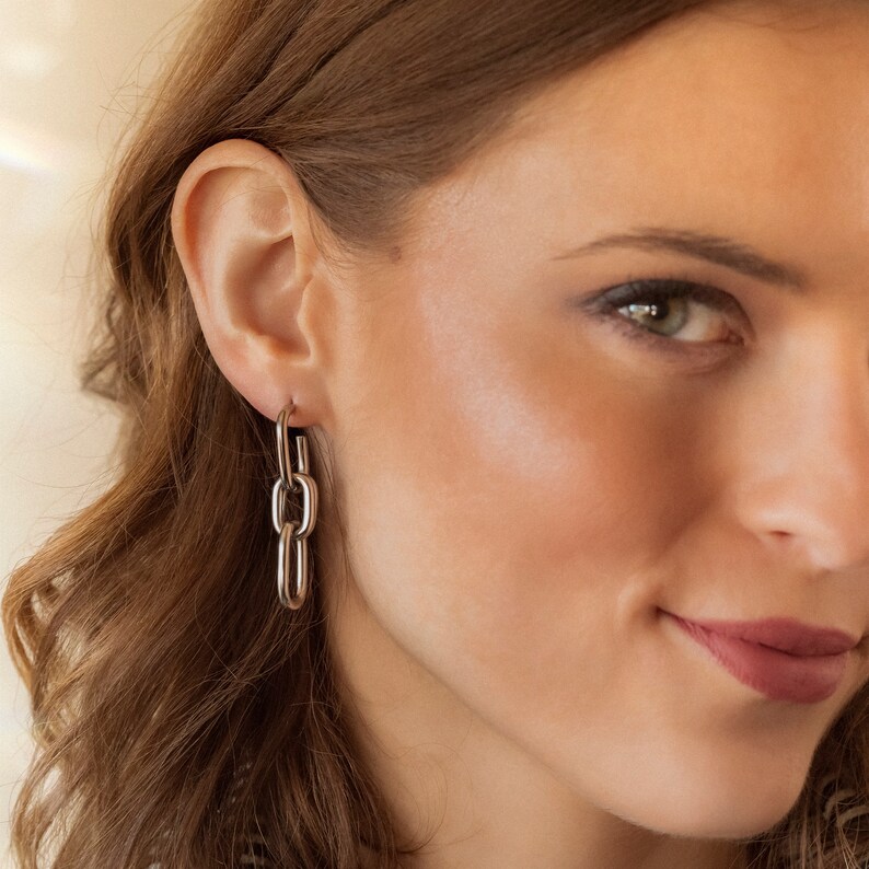 Long Link Chain Earrings Thick Chain Earrings Gold Chunky Etsy