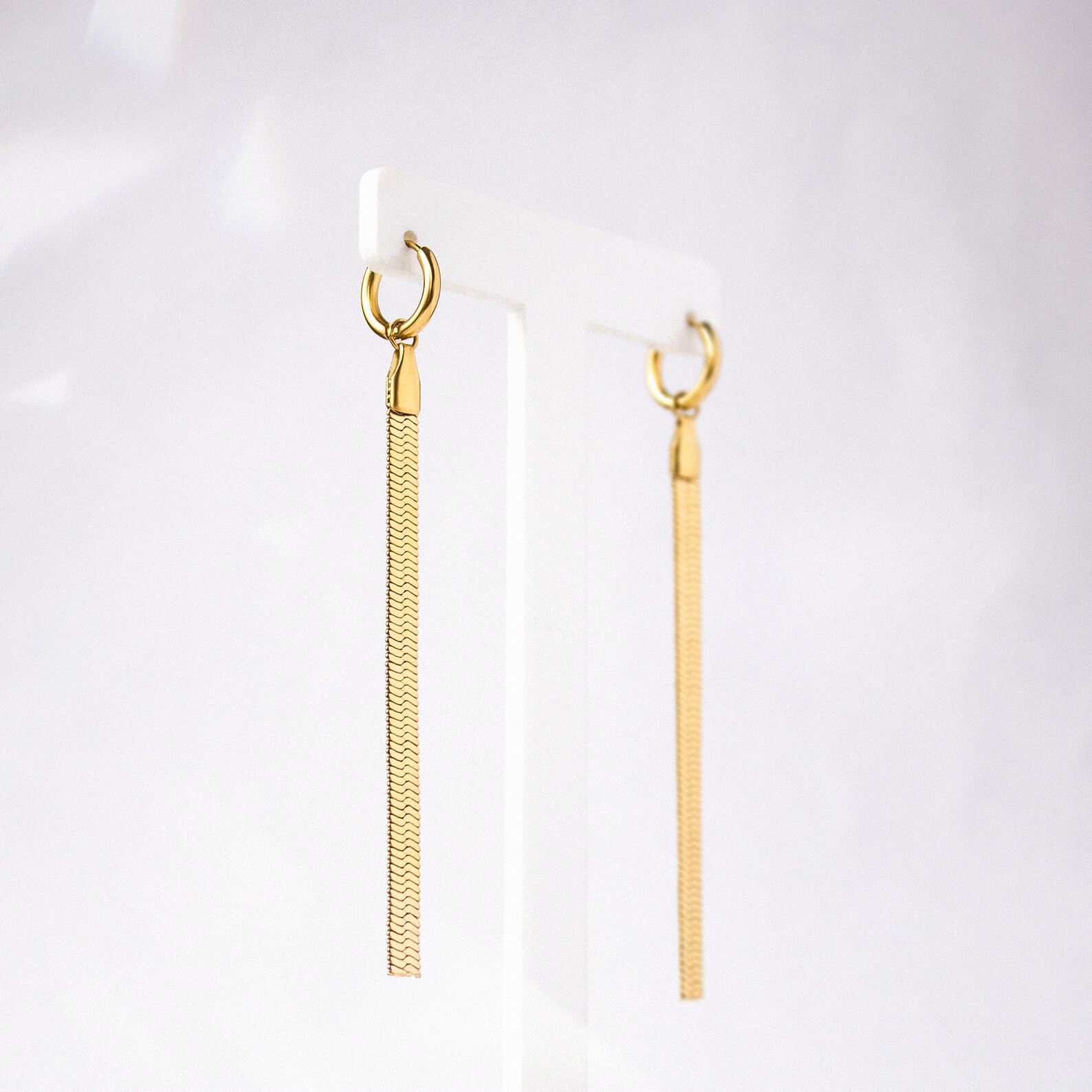 Herringbone Earrings Gold Long Tassel Drop Earrings Long Etsy