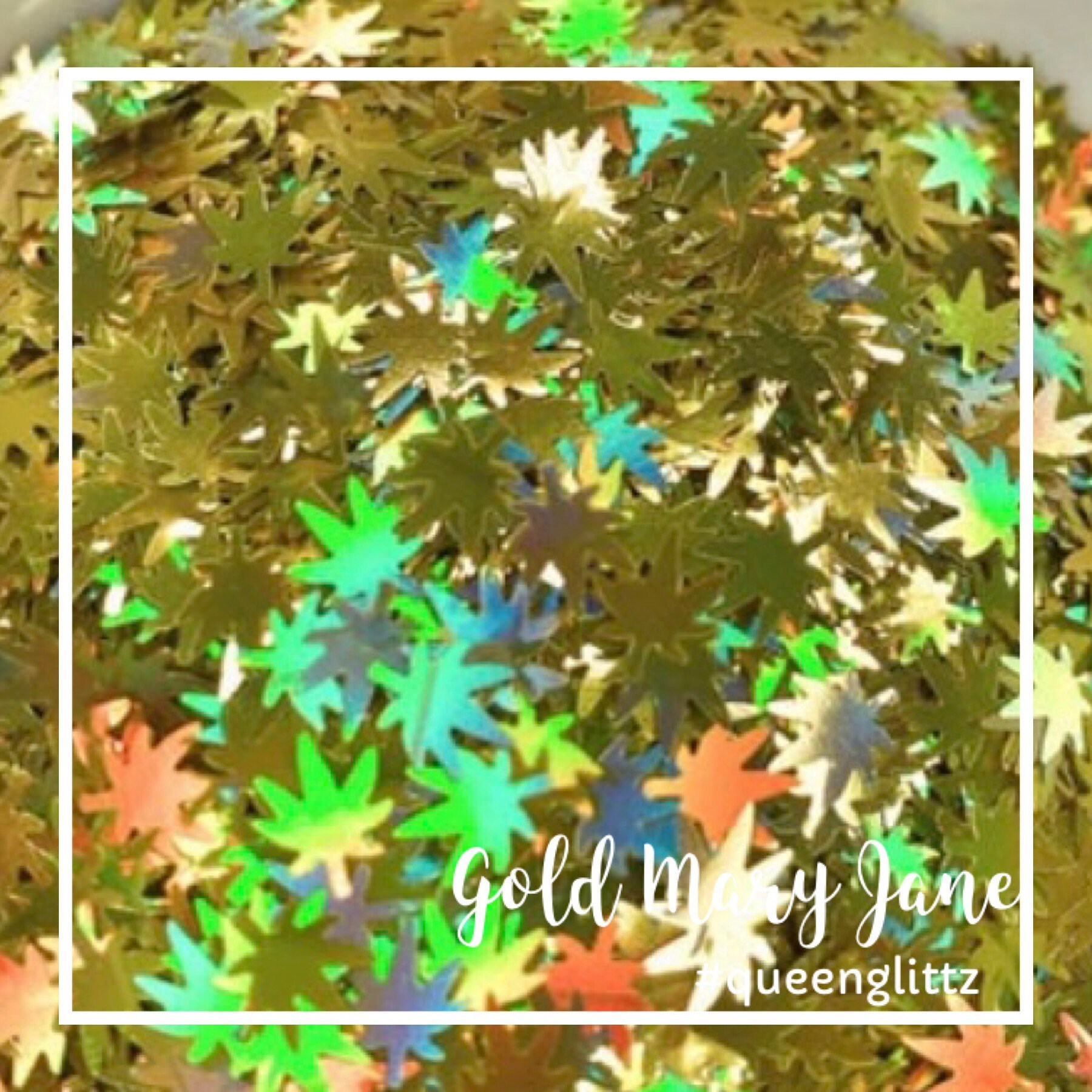 Mary Jane Gold Glitter Shape Hemp Leaf Glitter Weed Leaf Glitter Hemp…