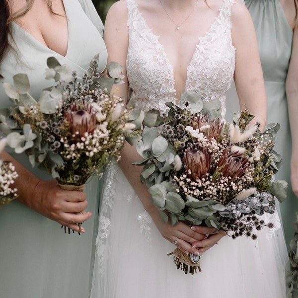 Bridal bouquet, dried flower bouquet, dried native flower bouquet, protea bouquet, wedding flowers