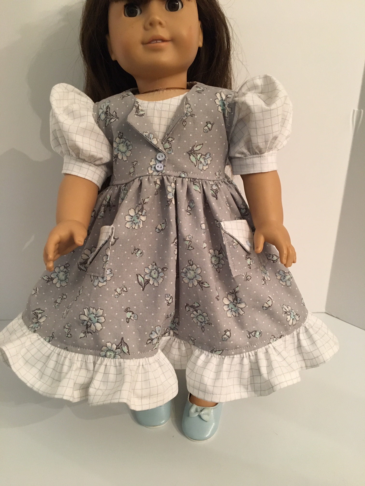 Fits American Girl 18 inch doll dress with mock pinafore