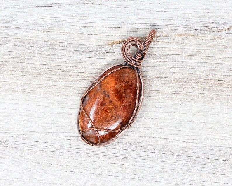 Sunstone Copper Wirewrapped Pendant Huge Sunstone Boho Crystal Wirewrapped Pendant Copper Wirewrapped Pendant 7th Anniversary Gift image 3