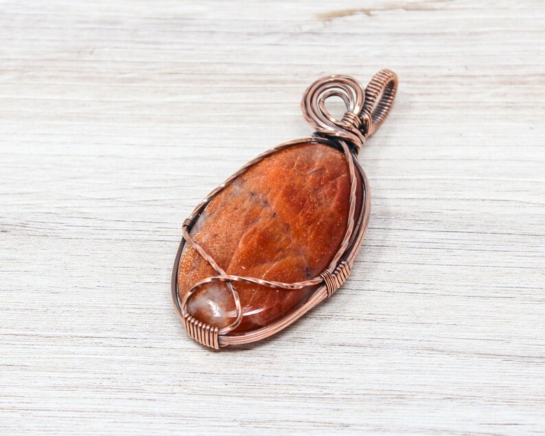 Sunstone Copper Wirewrapped Pendant Huge Sunstone Boho Crystal Wirewrapped Pendant Copper Wirewrapped Pendant 7th Anniversary Gift image 5