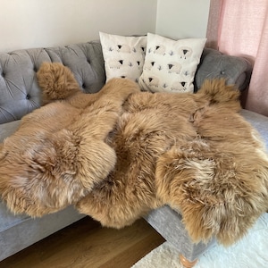 Genuine Natural Sheepskin Rug /Light Brown sheepskin/ Gold Rug/Bedroom decor/Brown chair cover/Brown throw/Brown Wool Rug/Runner rug