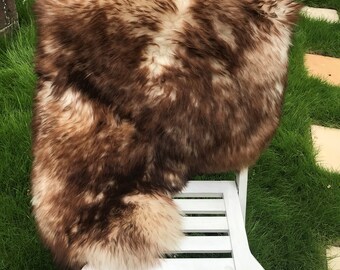Genuine Brown Sheepskin Rug: Muflon Style, Multicolour Accent