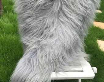 Icelandic Grey Sheepskin Rug: Natural Silver Carpet, Chair Throw