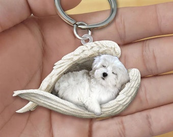 Maltese Sleeping Angel Acrylic Keychain