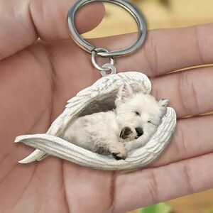 West highland keychain angel wings