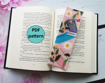 Bookmark Cross stitch PDF pattern Easy embroider scheme Pink stitching design Cross stitch Counted scheme For book lover Instant download