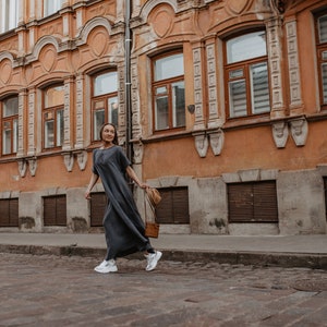 Softest Tee Dress in Gray Breathable Cotton T-Shirt Dress Wrap yourself Oversize One size Boho Maternity image 3