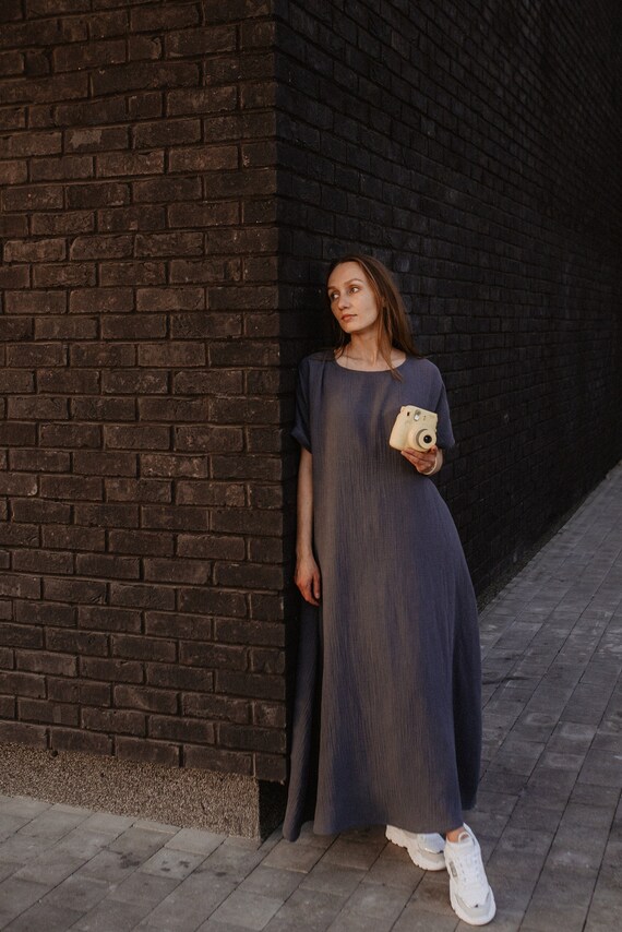 Gray Cotton Maxi Dress: Oversize Boho Maternity Tee Dress - Etsy