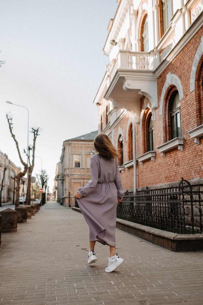 Violet Boho Dress, Muslin Summer Dress with volume sleeves, 100% Double Gauze Cotton, Romantic simple dress, Soft dress, Maternity dress image 4