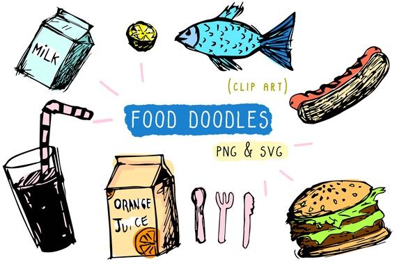 Download Free Food Doodles Clip Art Frame Cutting File Handmade Vector Etsy SVG DXF Cut File