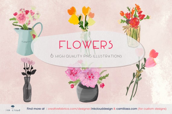 Download Flowers Illustration Plants Clip Art Handmade Vector Png Etsy PSD Mockup Templates