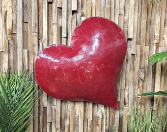 Reclaimed Oil Drum Red Heart Wall Art Rustic 30cm Tall recycled metal