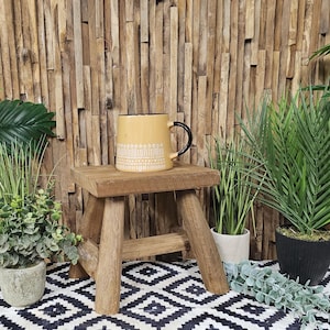 Handmade Rectangular Teak Stool – Rustic Plant Stand, Step Stool, Reclaimed Solid Teak 18cm x 23cm