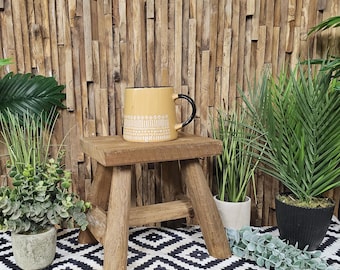 Handmade Rectangular Teak Stool – Rustic Plant Stand, Step Stool, Reclaimed Solid Teak 18cm x 23cm