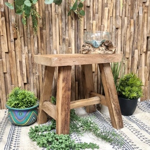 Solid Reclaimed Teak Stool – Farmhouse Style Wooden Step Stool, Light Wood Finish, Handmade 30cm x 30cm