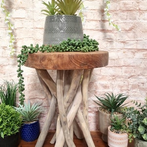 Twisted Root Teak Stool / Side Table / Plant Stand Bohemian Sustainable Natural
