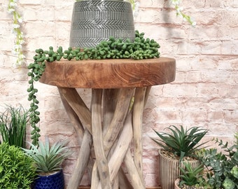 Twisted Root Teak Stool / Side Table / Plant Stand Bohemian Sustainable Natural