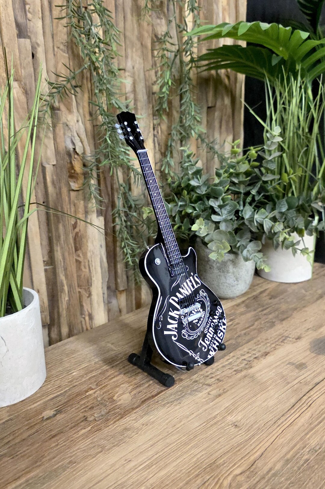 Mini Jack Daniel’s Guitar – 25cm Handmade Wooden Model With Stand ...