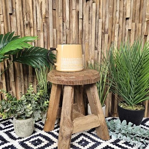 Handmade Round Teak Stool – Rustic Step Stool, Reclaimed Teak, Unique Handmade Wooden Seat / Plant Stand / Step 25cm x 23cm