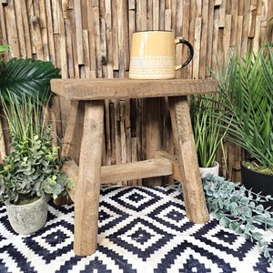 Antique Teak Stool – Handmade Rustic Step Stool, Vintage Wood Seat, Small Kitchen or Bathroom Stool