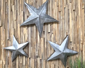 Reclaimed Oil Drum Star Set of 3 – Raw Metal Wall Art – Industrial Rustic Decor – Up-cycled Handmade Stars