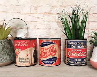 Vintage Print Recycled Can / Storage Tin / Planter