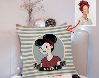 Teenage Girl Gifts, Custom Retro Portrait Pillow, Teen Gifts, Unique Gifts For Women, Daughter Gift, Personalized Pillows, Fun Throw Pillows