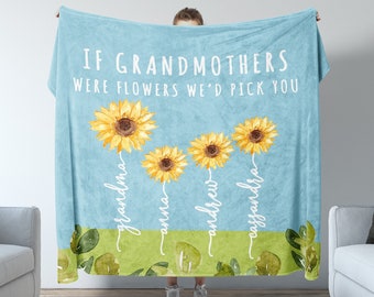 Mimi Blanket, Gigi Gifts From Grandkids, Granny Gift, Nana Blanket, Personalized Blanket For Grandma Blanket, Customizable Sunflower Blanket