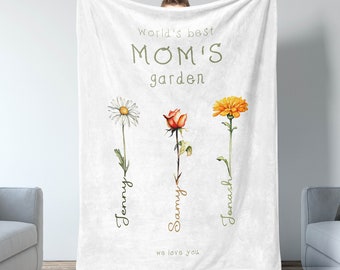 Mom's Garden Blanket, Custom Birth Month Flower Blanket, Unique Mom Gift Personalized Blanket For Mom Blanket, Custom Blanket For Mom Throw