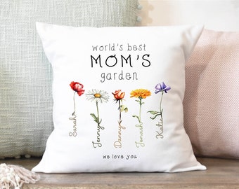 Mom's Garden Gift, Birth Month Flower Pillow, Mom Pillow, Mom Gift Personalized Gift For Mom Pillow, Custom Throw Pillows, World's Best Mom