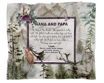 Grandparents Gifts For Christmas, We Hugged This Blanket, Nana And Papa Gifts From Grandkids, Wildlife Throw, Personalized Blanket For Adult