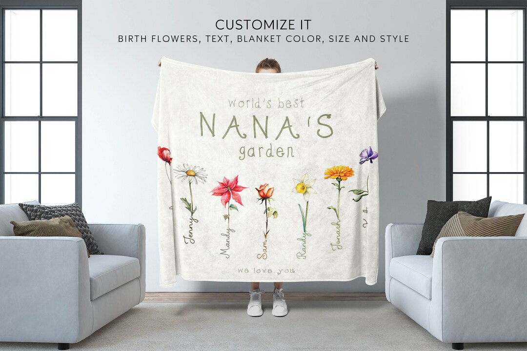 Nana's Garden Blanket, Custom Birth Month Flower Blanket, Nana Blanket