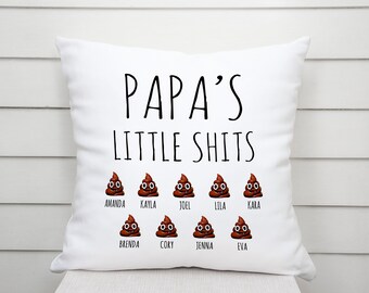 Funny Papa Gifts, Little Shits Throw Pillow, Great Grandparent Gifts From Grandkids, Fun Cushion Cover, Personalized Pillows With Sayings