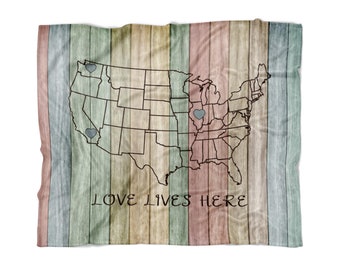 Long Distance Blanket, Grandparent Gifts Decor, Love Lives Here Personalized Grandma Blanket, State To State Personalized Blanket For Adults