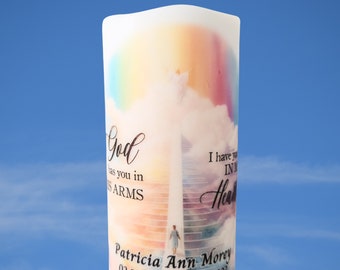 Personalized Candle, Funeral Candle, Religious Candle, LED Candle, Funeral Decoration, Stairway to Heaven, Custom Candle