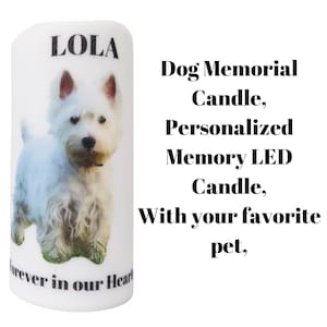 Dog Gift, Pet Memorial, Flameless LED, Funeral, Personalized Candle, In Loving Memory, Keepsake Pet Candle, Flickering Pet Candle, Loss of