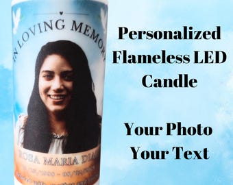 Personligt LED-flamlöst ljus, fotominne, gåva, till minne av dig