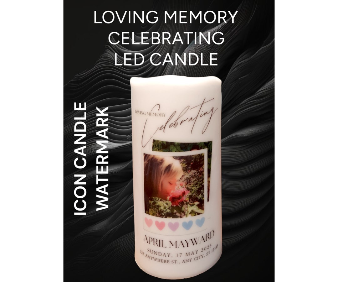 Personalize Photo LED Candle, Loving Memory, Sympathy, Celebration of Life, Funeral Candle ...