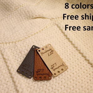 Custom labels, center fold labels, faux leather labels, faux leather tags, folding tags, knitting leather label, personalized leather labels